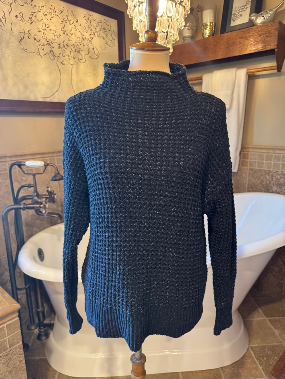 American Eagle Outfitters Black Textured Cowlneck Sweater size small